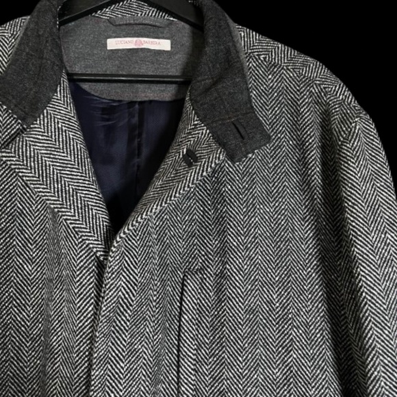 Luciano Barbera Wool Cashmere Herringbone Italy Blazer Coat Jacket Men's Size 56 - Picture 3 of 13